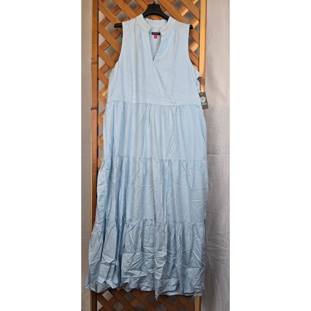 Vince Camuto Getaway Maxi Dress Womens XL Sky Blue Tiered Sleeveless - NEW